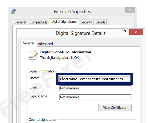 Screenshot of the Electronic Temperature Instruments Ltd certificate